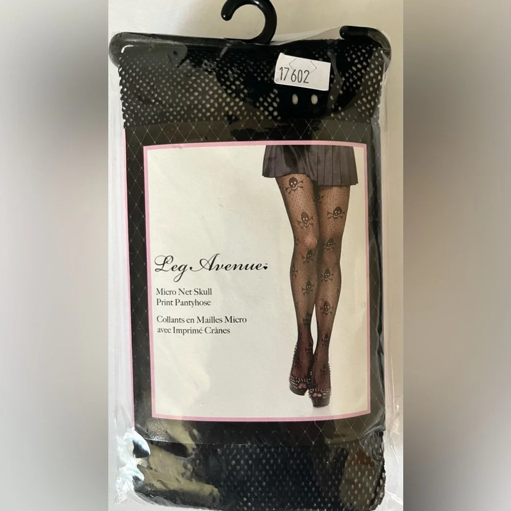 New Leg Avenue Black Micro Fishnet Skull Print Pantyhose One Size Weight 90-160
